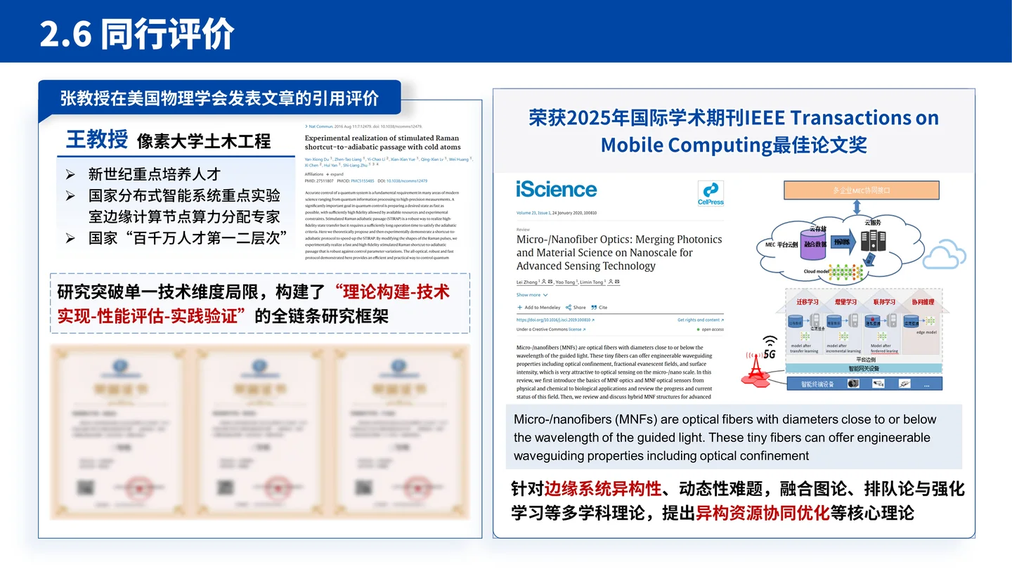 国家杰青(青年科学基金项目A类)答辩PPT模板(大规模边缘计算智能系统)同行评价与引用佐证页面参考